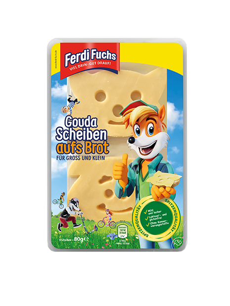 Produktverpackung Gouda Scheiben aufs Brot